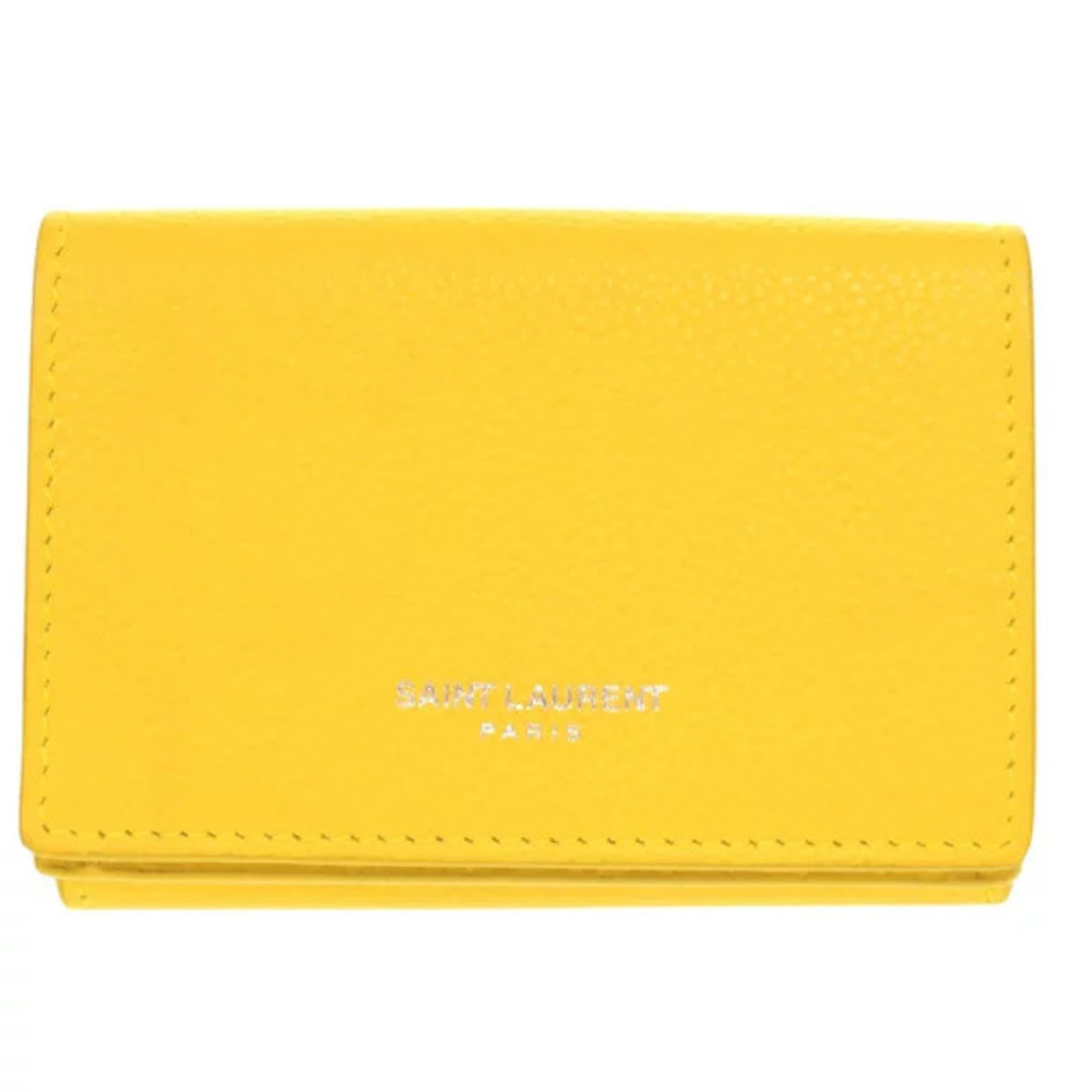 Saint Laurent Paris Leather Yellow Tri fold Wallet